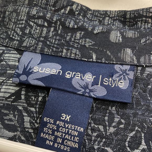 Susan Graver Women's Metallic Floral Shirt Jacket‎ Est. Size 2X Statement Boho - Picture 5 of 11